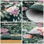 PLHXFR 3x10 Washable Runner Rug：Floral Indoor Kitchen Carpet Dark Green | - Image 7
