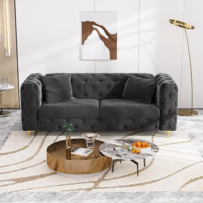 DAMAIFROM 75" Sofa Couch Mid Century Modern Velvet Couch Tufted Button Sofa - Image 4