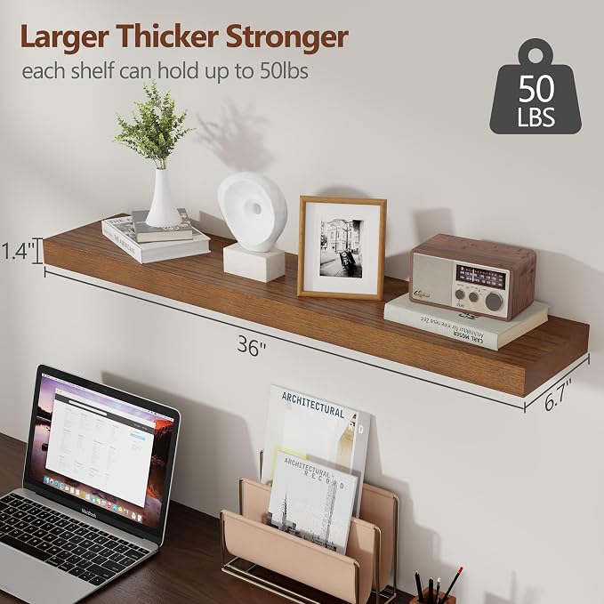 fuqing Rustic Floating Shelves for Wall, 36 Inch Floating Shelves Set of 2 - Image 3