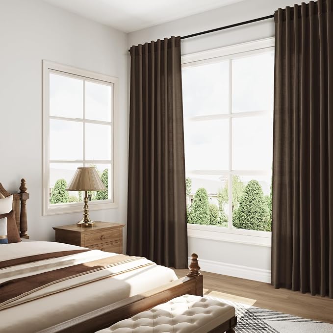 Chocolate Linen Blend Light Filtering Back Tab Curtains 108 Inches Long - Image 8