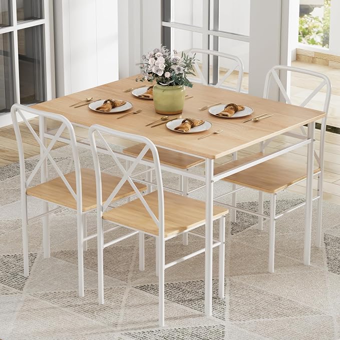 VECELO Dining Table Set for 4, 5-Piece Wood Kitchen Table by VECELO