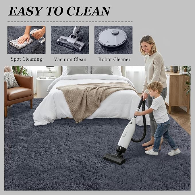 Area Rug Living Room Bedroom: 4x6 Fluffy Plush Shag Carpet Grey | - Image 8