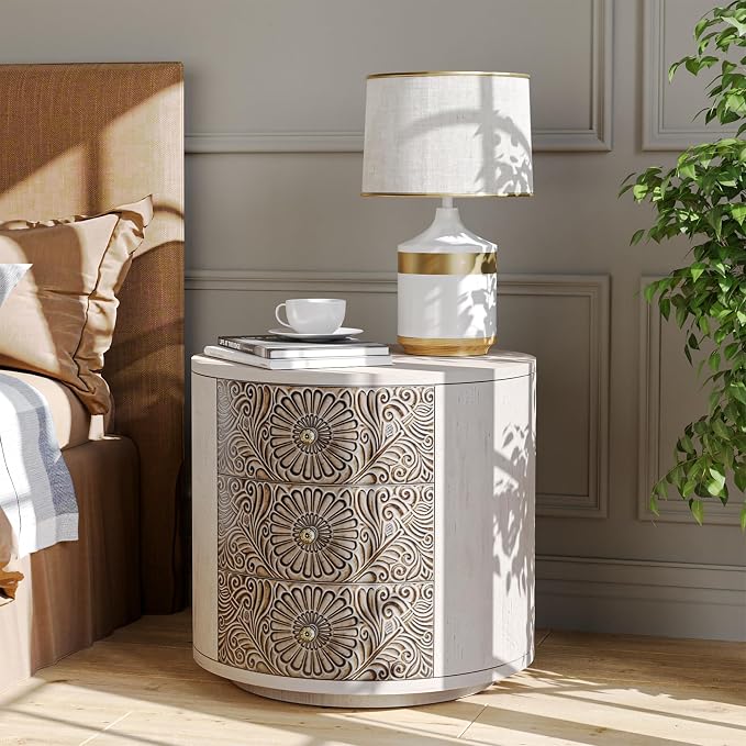 SUNBURY End Table Living Room Small Side Table w 3 Drawers, Vintage Bedside - Image 7