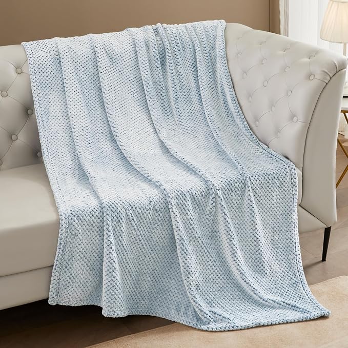 Exclusivo Mezcla Soft Waffle Fleece Bed Blanket King Size, Heather Blue | - Image 4