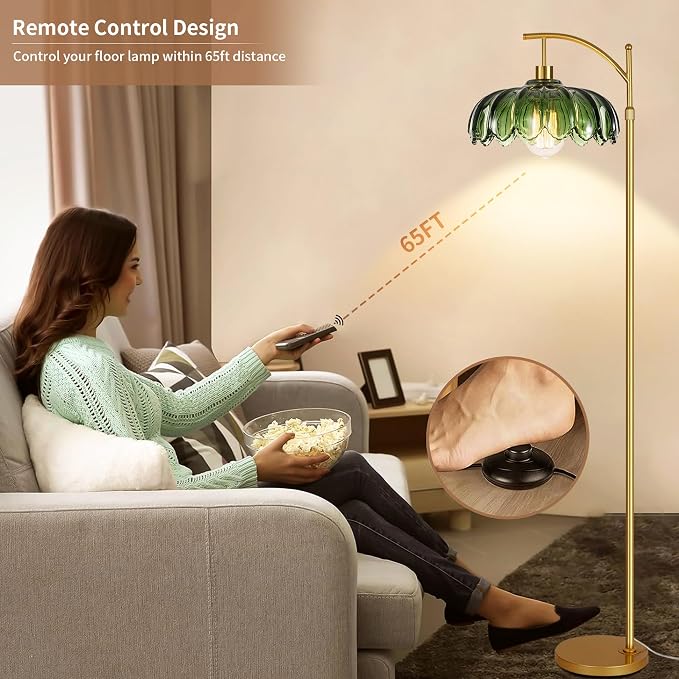 ZECOXOL Gold Floor Lamps for Living Room Vintage Green Floor Lamp - Image 4