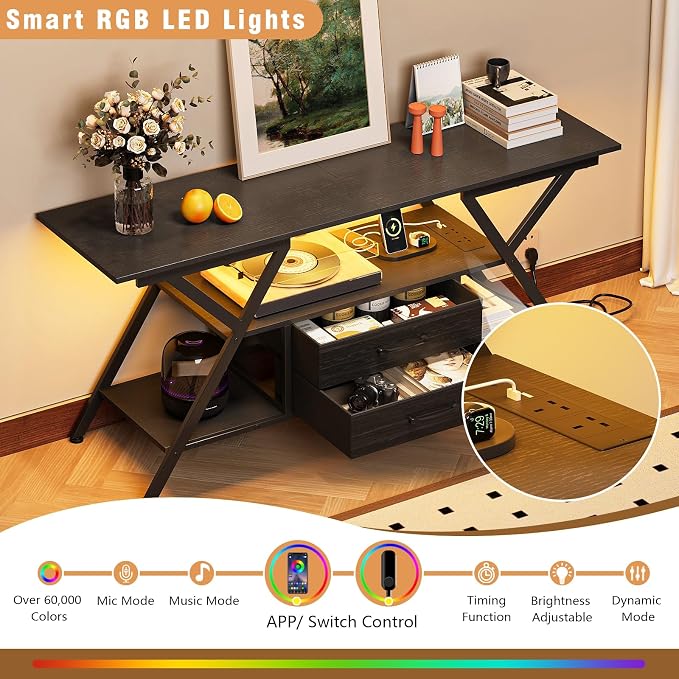Simoretus TV Stand with Power Outlet and LED Lights, Fits TVs up to 65” - Image 2