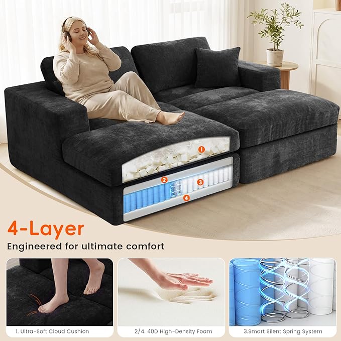 80.7" Oversized Double Chaise Lounge Chair Indoor, Cloud Boneless Sleeper Sofa - Image 6