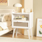 Lerliuo Rattan Nightstand with Charging Station, Cane Accent Side End Table - Image 4