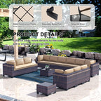 Kullavik 14 Pieces Outdoor Patio Furniture Set, Sectional Rattan Sofa Set Brown - Image 4