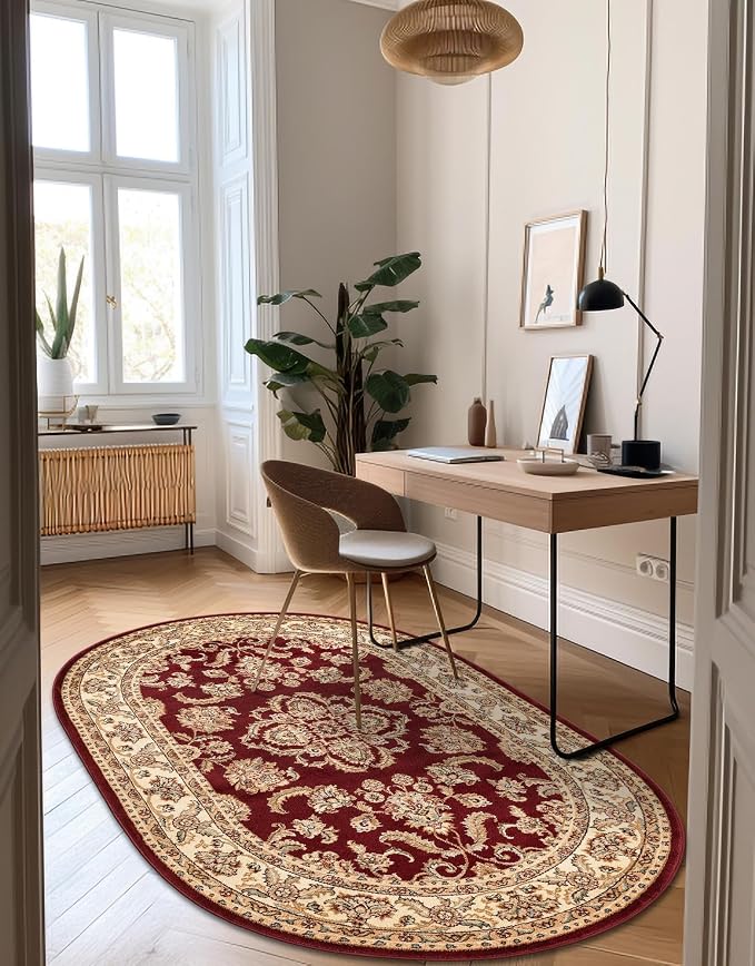 Rugs.com Aditi Collection Rug – 5x8 Oval Red Medium-Pile Rug Perfect - Image 5