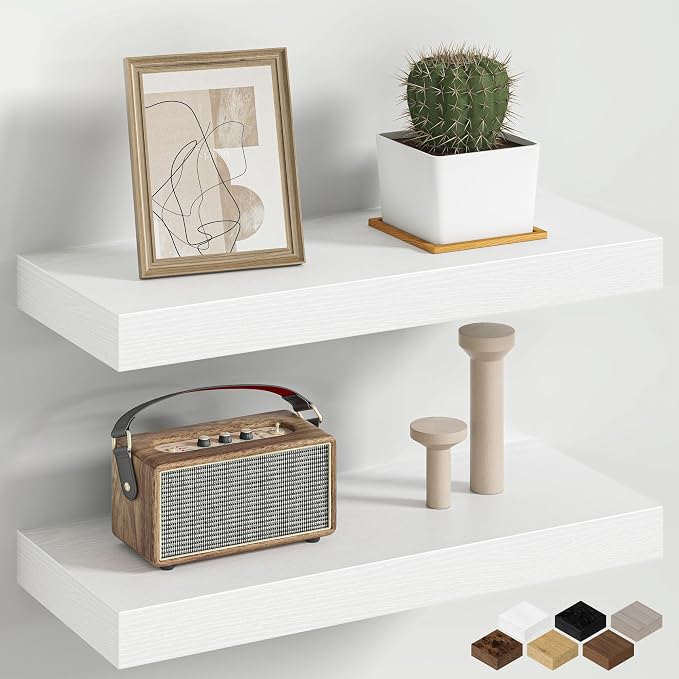 Fun Memories 16 Inch Floating Shelves Wall-Mounted, Engineered Wood Wall Shelves by FunMemories