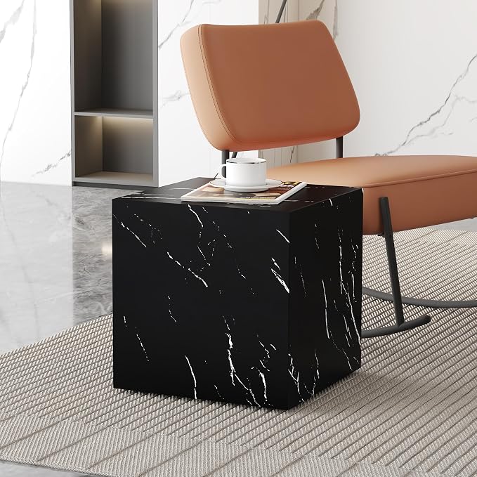 16'' Cube Coffee Table with Marble Stone Pattern, Square No Assembly End Table - Image 4