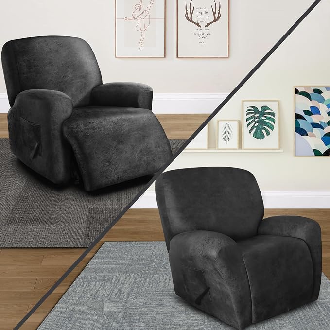 ANARACHON Leather Look Oversize Recliner Chair Covers, Thick 4 Pieces Recliner by ANARACHON