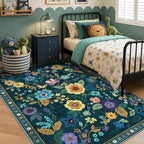 RELEANY Floral Washable 6x9 Area Rugs Teal/Purple | Flower Carpet Print Boho - Image 2