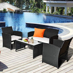 Tangkula Patio Wicker Conversation Furniture Set, Patiojoy Sofa & Table Set w/4 - Image 3