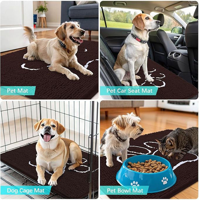 OLANLY Dog Door Mat for Muddy Paws 59x32, Paw Print Design Chenille Mud Mat | - Image 7