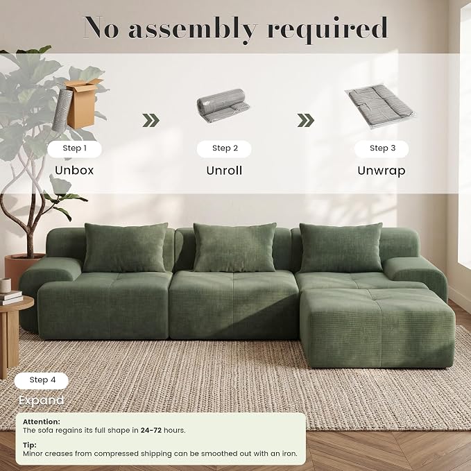 GRUSIGN 108'' Modular Sectional Boneless Sofa, Tufted Sectional Couches - Image 4