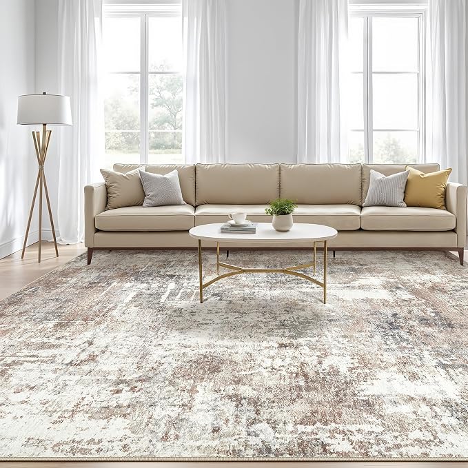 LOONGRUG 12x18 Area Rug Washable Large Neutral Modern Living Room Rugs | - Image 5