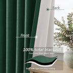 Dark Green 100% Blackout Curtains 96 Inch Length 2 Panels Set - Image 4