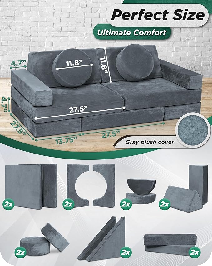 Lunix LX15 14pcs Modular Kids Play Couch, Design-Patent Child Sectional Sofa - Image 2
