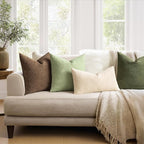 MIULEE Sage Green Chenille Couch Euro Throw Pillow Covers, 22x22 | Set of 2 - Image 3