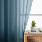 Simplebrand Dusty Blue Sheer Curtains 96 Inches Long, Light Filtering Rod - Image 2