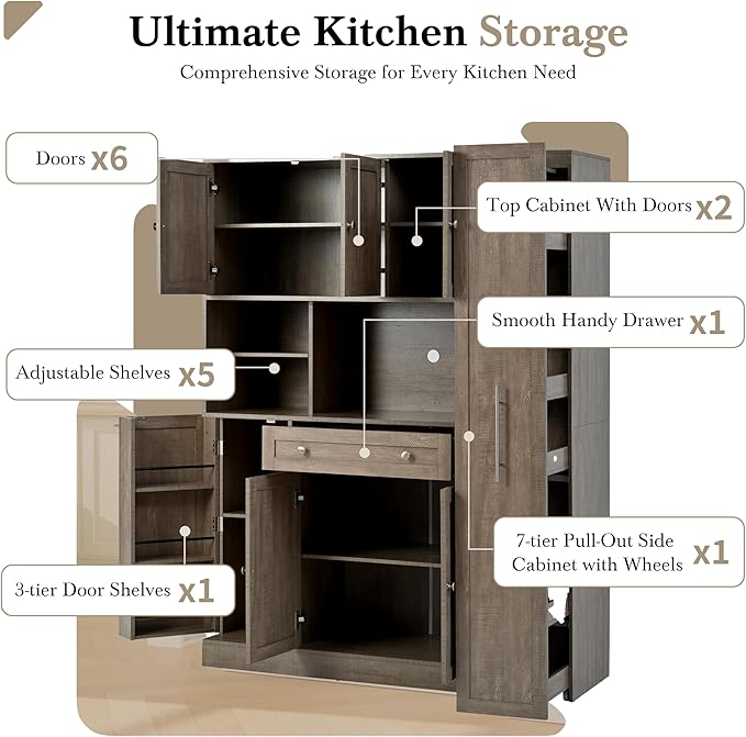 VilroCaz Farmhouse Style Large Kitchen Pantry - Image 4