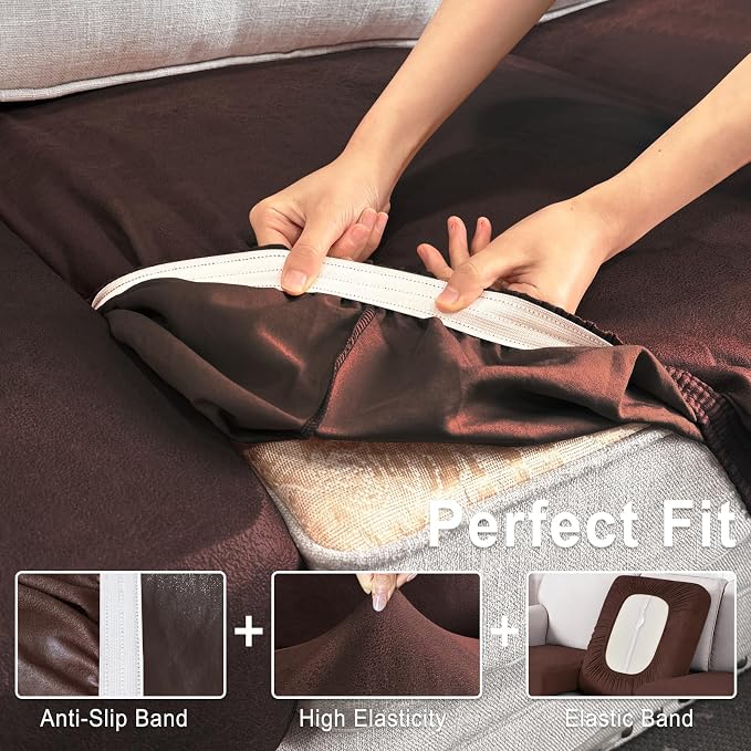 ANARACHON Leather Look Couch Cushion Covers Sofa Seat Slipcovers Sets Couches - Image 5