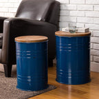 Glitzhome Rustic Storage Ottoman Seat Stool, Farmhouse Nesting End Table - Image 4