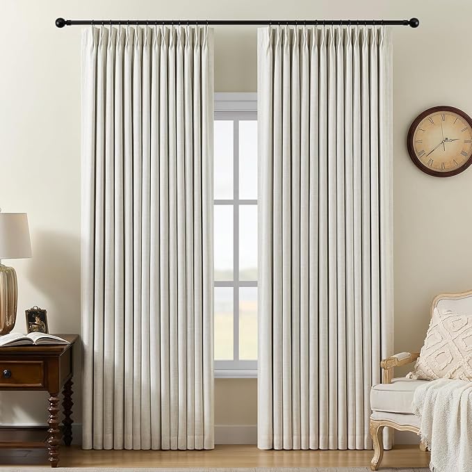 100% Blackout Pinch Pleated Linen Curtains 105 Inches Long by AUSSPVOCT