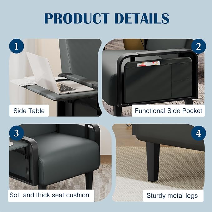 Andeworld Modern Grey Accent Chair, PU Leather Upholstered Armchair Side Chair - Image 4