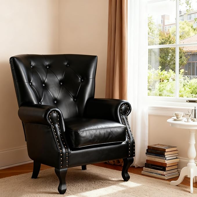 Modern Faux Leather Accent Chair, Upholstered Mid-Century Armchair - Image 5