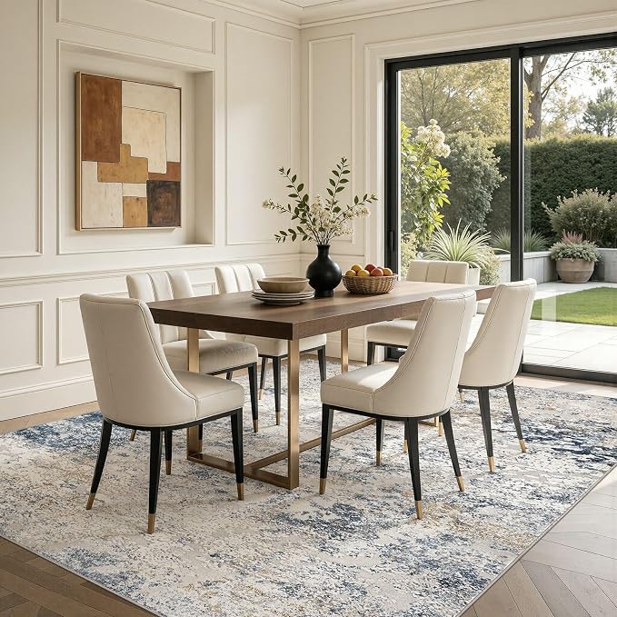 DMOYEST Area Rug Living Room Rugs 8x10 Washable Abstract Beige Blue Carpet | - Image 4