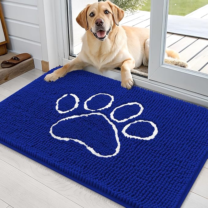 OLANLY Dog Door Mat for Muddy Paws 36x24, Paw Print Design Chenille Mud Mat | by OLANLY