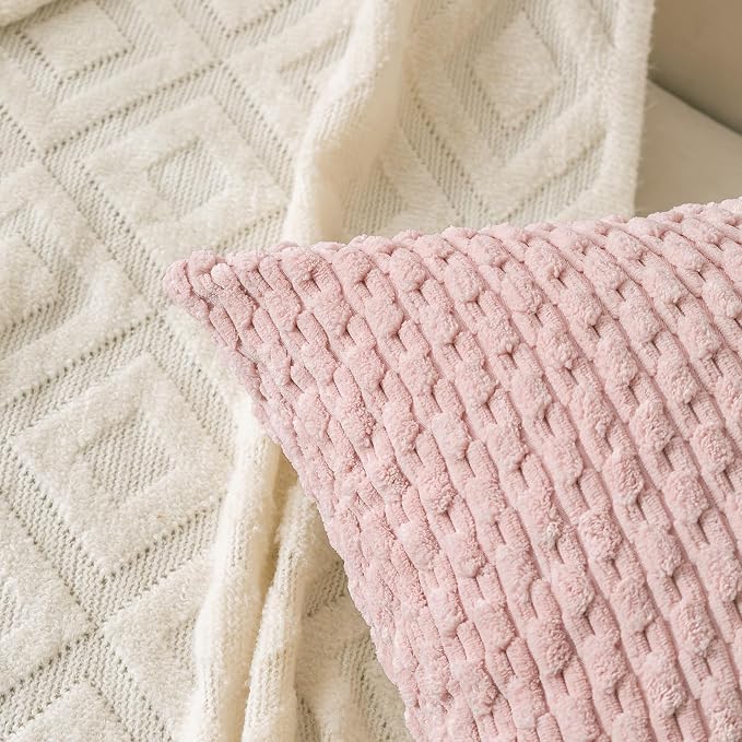 Set of 4 Light Pink Decorative Throw Pillow Covers 18x18 Inch Corduroy Pillow - Image 5