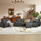 4 Piece Modern Corduroy Sofa Set, L-Shaped Sectional Couch by Firmacielu-CorduroyComfortableLivingRoomSofasforModernHome