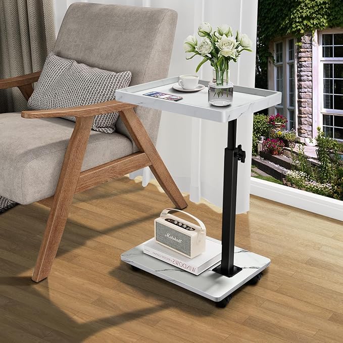 C Table End Table Adjustable Height, 360°Swivel TV Tray Table - Image 2
