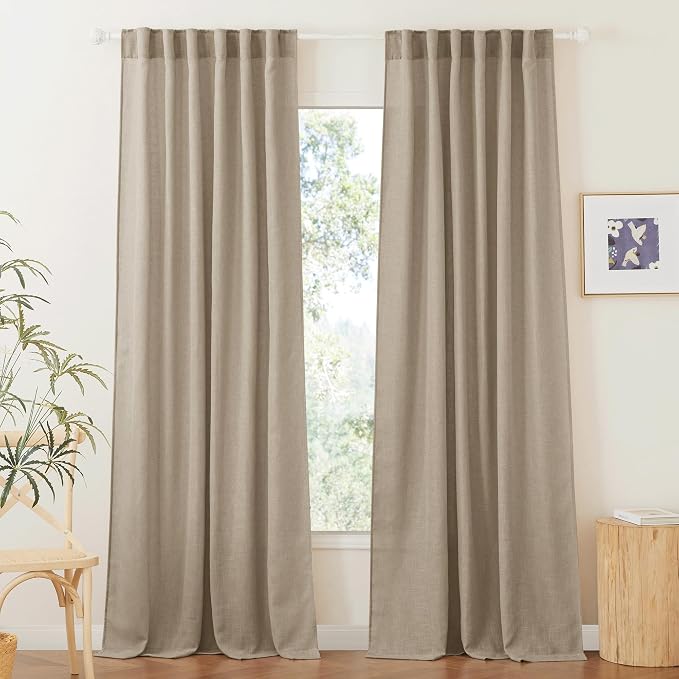 RYB HOME Farmhouse Boho Linen Sheer Curtains 90 inches Long by RYBHOME