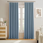 Pinch Pleated Dark Slate Steel Blue Curtains 96 Inches Long, Luxury Room by KEQIAOSUOCAI