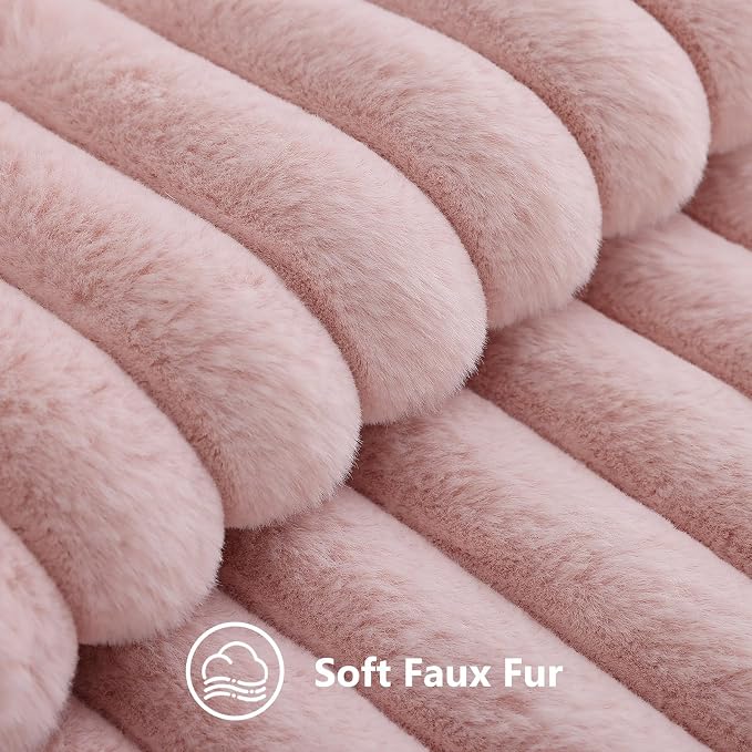 decorUhome Fall Faux Fur Throw Pillow Covers 18x18 Set of 2 Pink | Decorative - Image 2