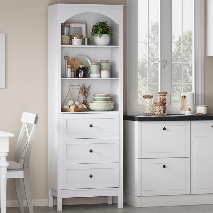 Bookshelf with Drawers, Floor Standing Display Storage Cabinet - Image 9