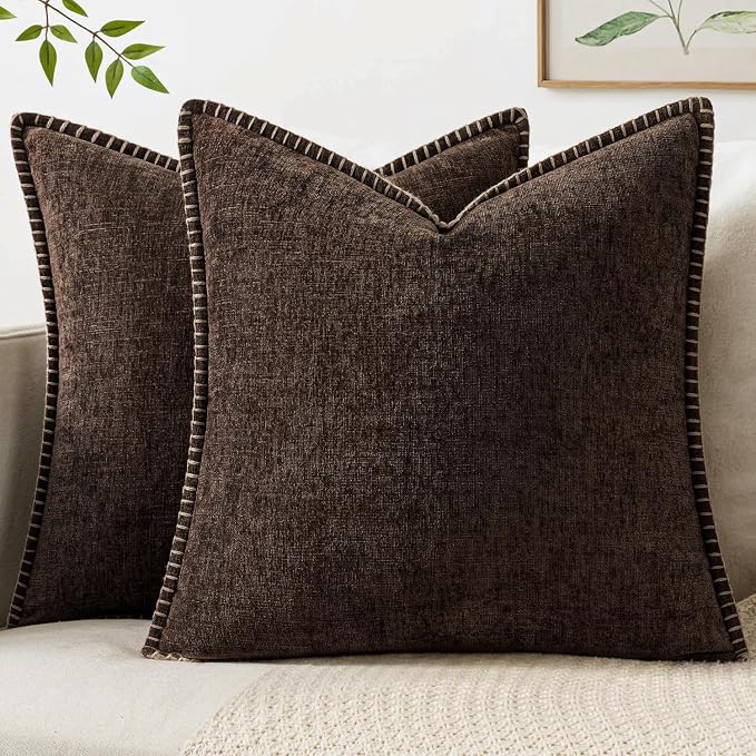 MIULEE Decorative Couch Throw Pillow Covers 18x18 Inch Dark Brown 2 Pack | by MIULEE