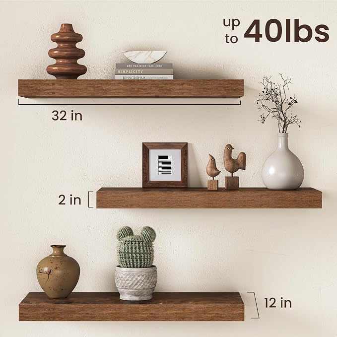 32Inch Floating Shelves for Wall, 12 Inch Deep Shelves for Bedroom, Bathroom - Image 3