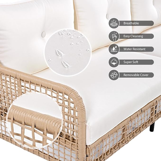 4-Piece Outdoor Wicker Sectional Sofa Set, All Weather Patio Conversation Set - Image 6