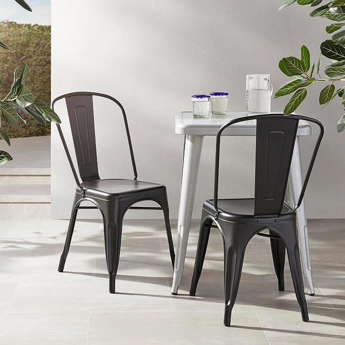 Amazon Basics Metal Dining Chairs, Indoor/Outdoor, Matte Black - Image 2