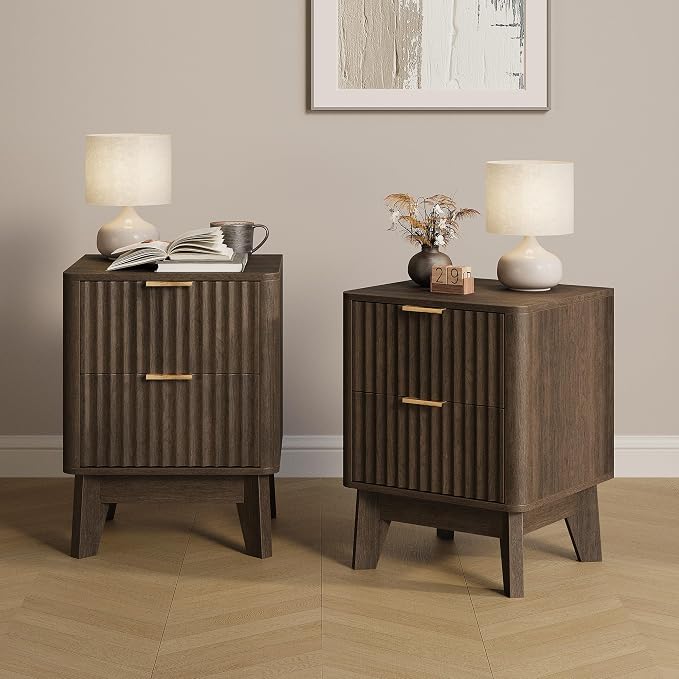 Fluted Nightstand Set of 2, Modern End Table by TROJMHome