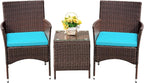 Devoko Patio Porch Furniture Sets 3 Pieces PE Rattan Wicker Chairs by DEVOKO