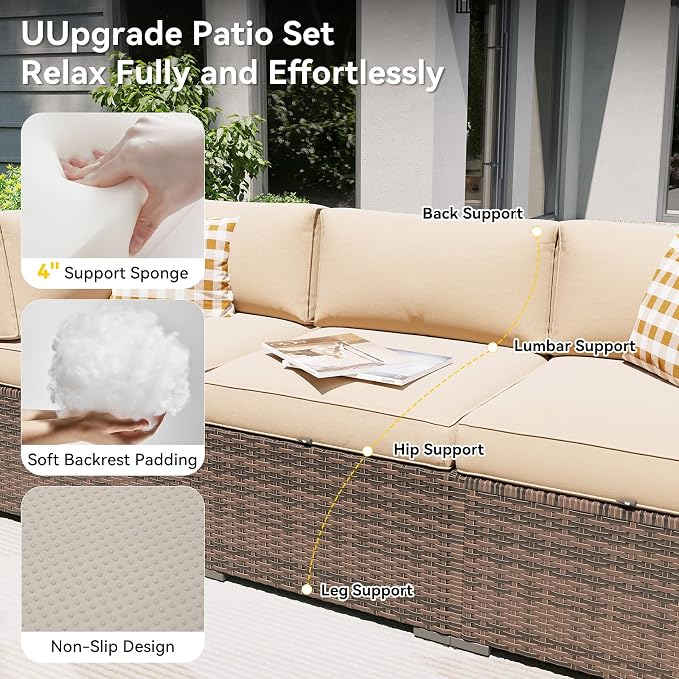 Aoxun Patio Furniture Set with Umbrella, 8 Piece Outdoor Sectional Sofas - Image 3