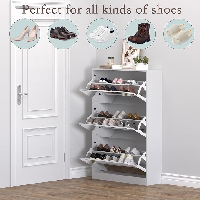 BORNOON Shoe Cabinet with 3-Flip Mirror Drawers, Freestanding Shoe Rack - Image 4
