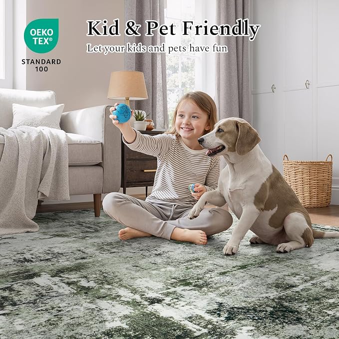 Rugflix 5x7 Area Rugs for Living Room, Washable Dark Green Large Rug | Machine - Image 5